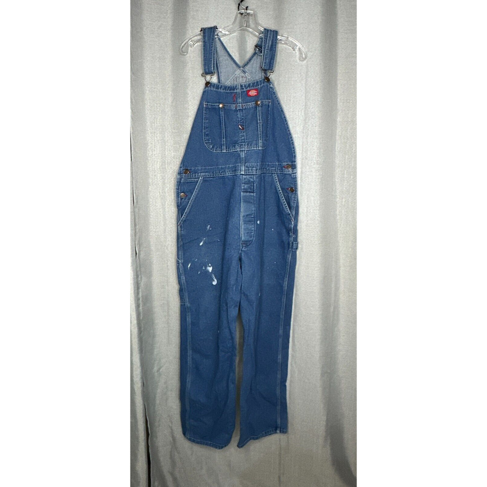 Dickies Bibs Mens 34x32 Overalls Blue Denim Carpenter Farmer Work Workwear